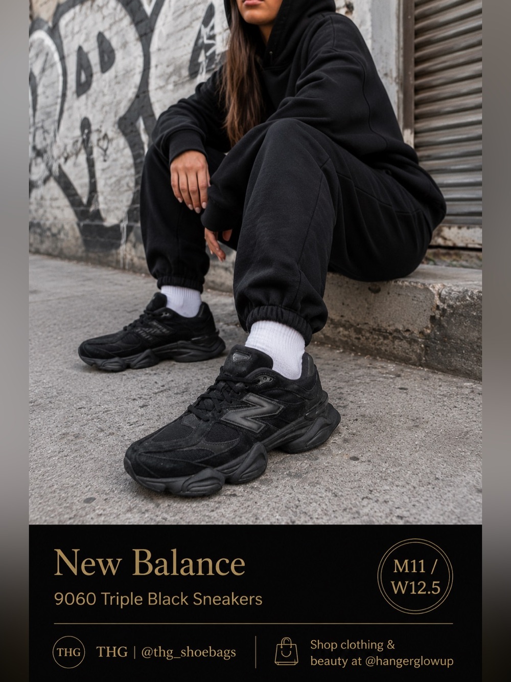 New Balance 9060 Triple Black U9060BPM Chunky Dad Sneakers Men 11 Women 12.5